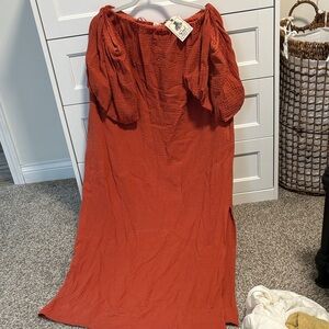 Easel Terracotta Off-Shoulder Dress